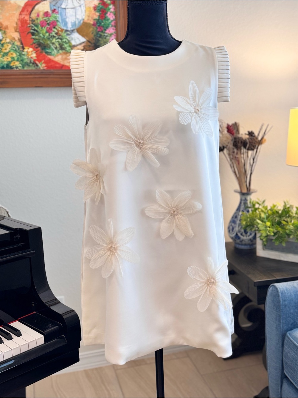 Cream Floral Appliqué Dress